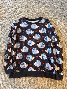 Long Sleeve Navy Hedgehog Print Top with Hearts
